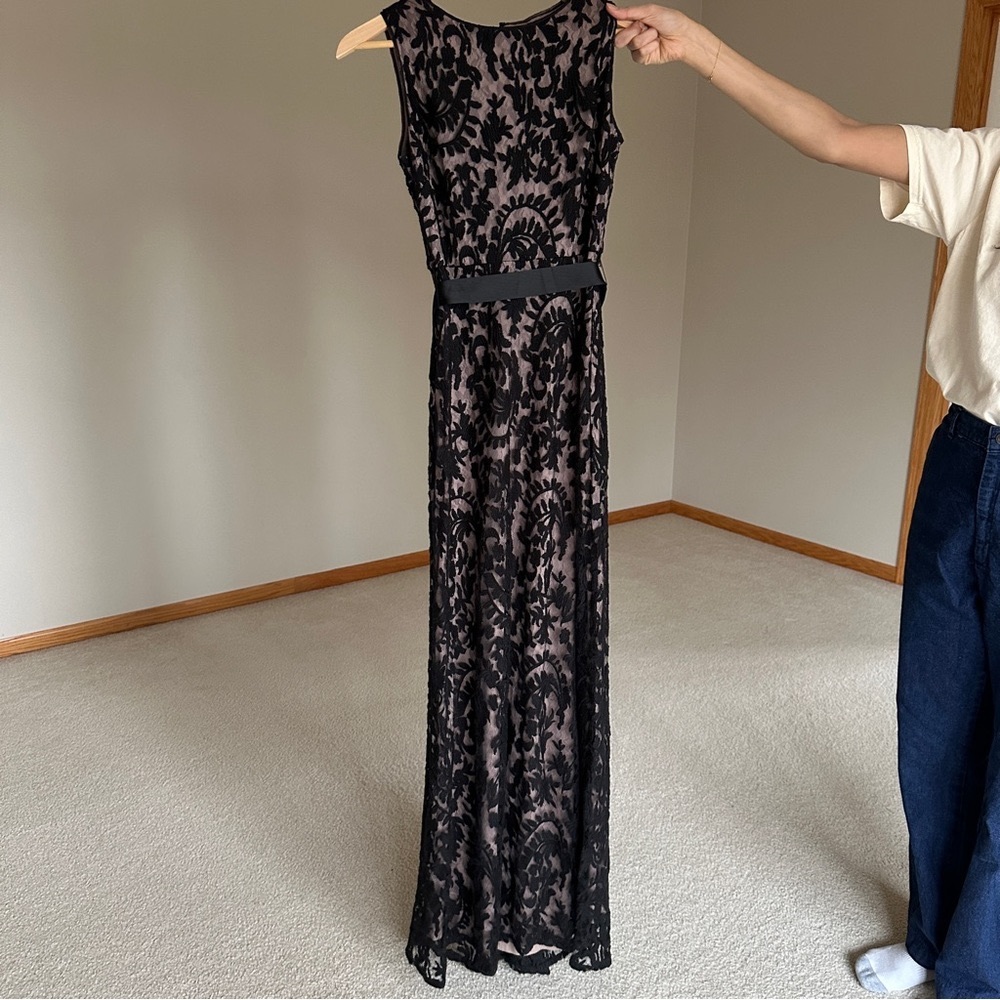 Black and Tan Full Length Lace Gown / Prom Dress
